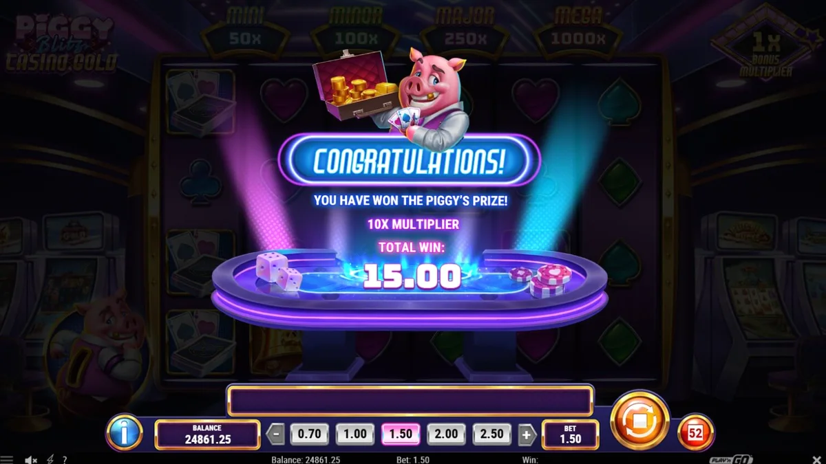Tampilan visual slot Piggy Blitz Casino Gold dengan tema kasino mewah dan karakter babi