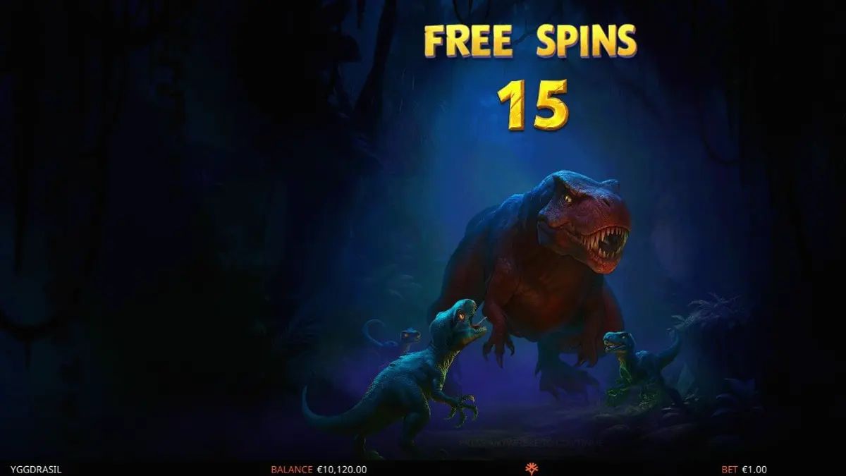 Tampilan visual slot Raptor 2 DoubleMax dengan tema hutan purba dan dinosaurus
