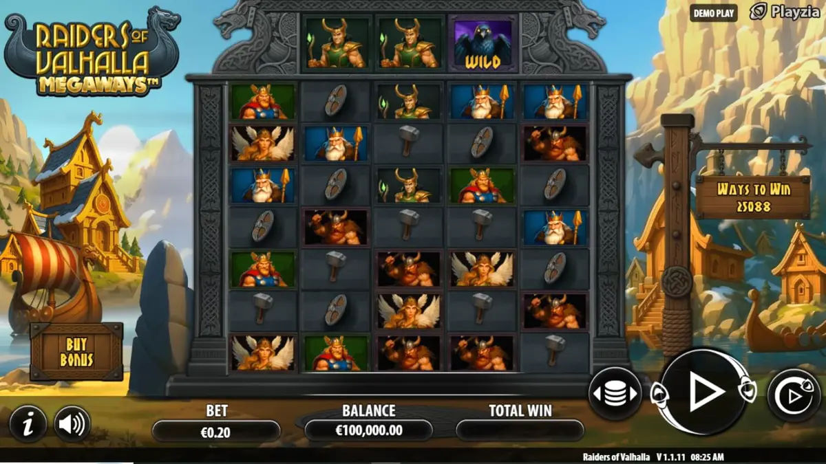 Tampilan visual slot Raiders of Valhalla Megaways dengan tema Norse