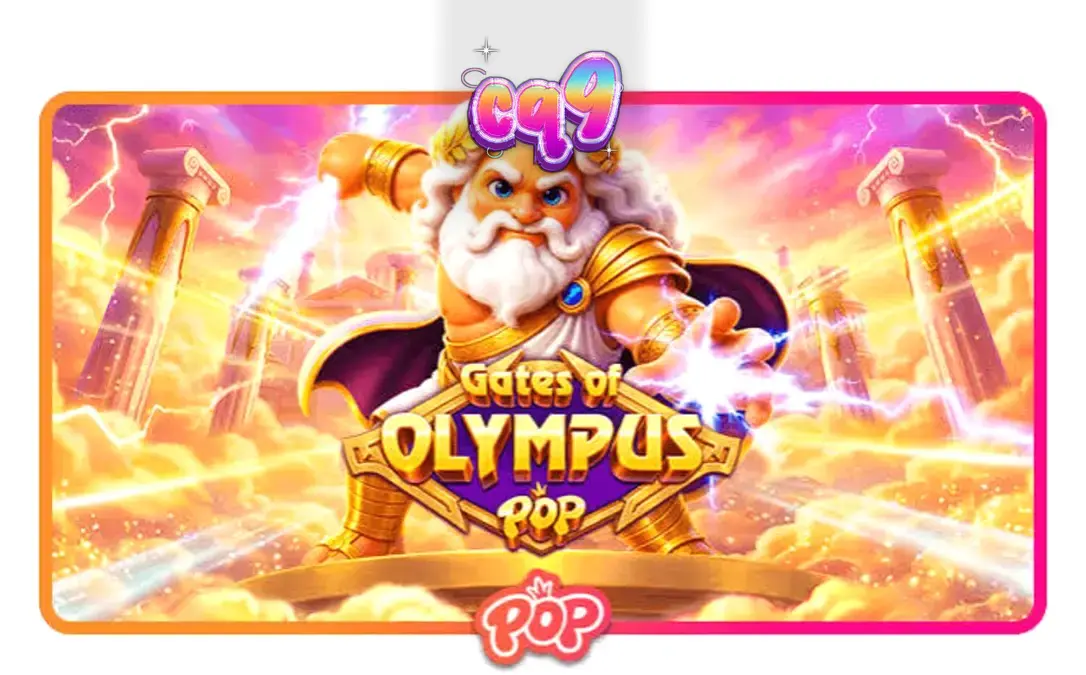 Tampilan visual permainan slot Gates of Olympus POP dengan tema mitologi Yunani dan grid 3x5.